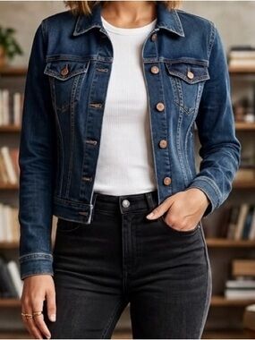 GUESS Denim Jacket Jeanologia EIM Sustainable Blue Indigo Women's Size M EUC